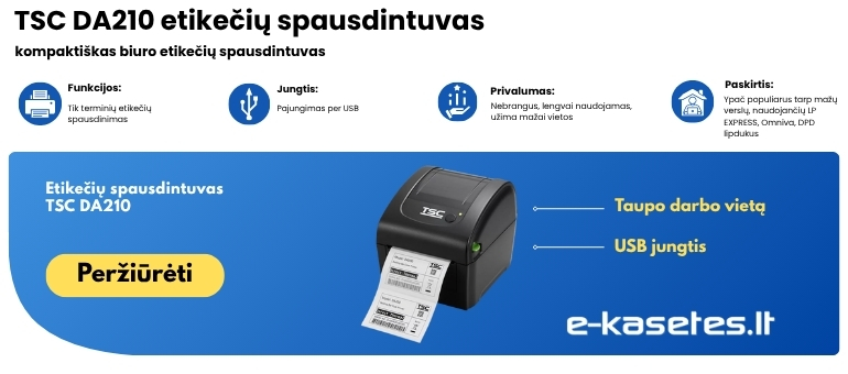 TSC DA210 tiesioginio terminio spausdinimo etikečių spausdintuvas su USB jungtimi